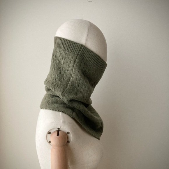 joodito 100% cashmere sweater snood turtleneck cowl collar cableknit warm green - Picture 4 of 8